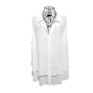 Roaman's Blouse Top 24W NWOT Women's Plus Size White Button Down Sleeveless